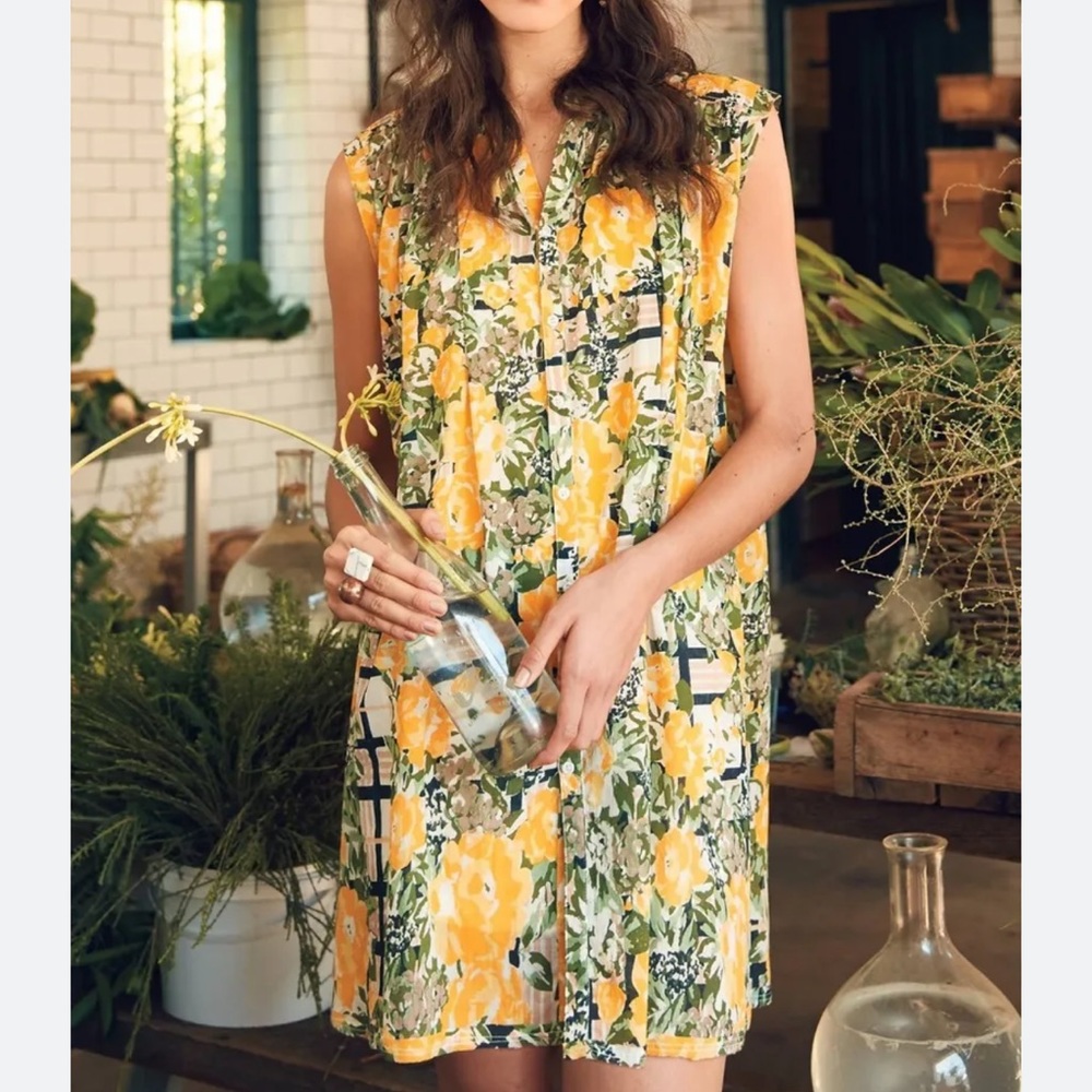 Anthropologie Yellow Floral Sleeveless Mini Dress